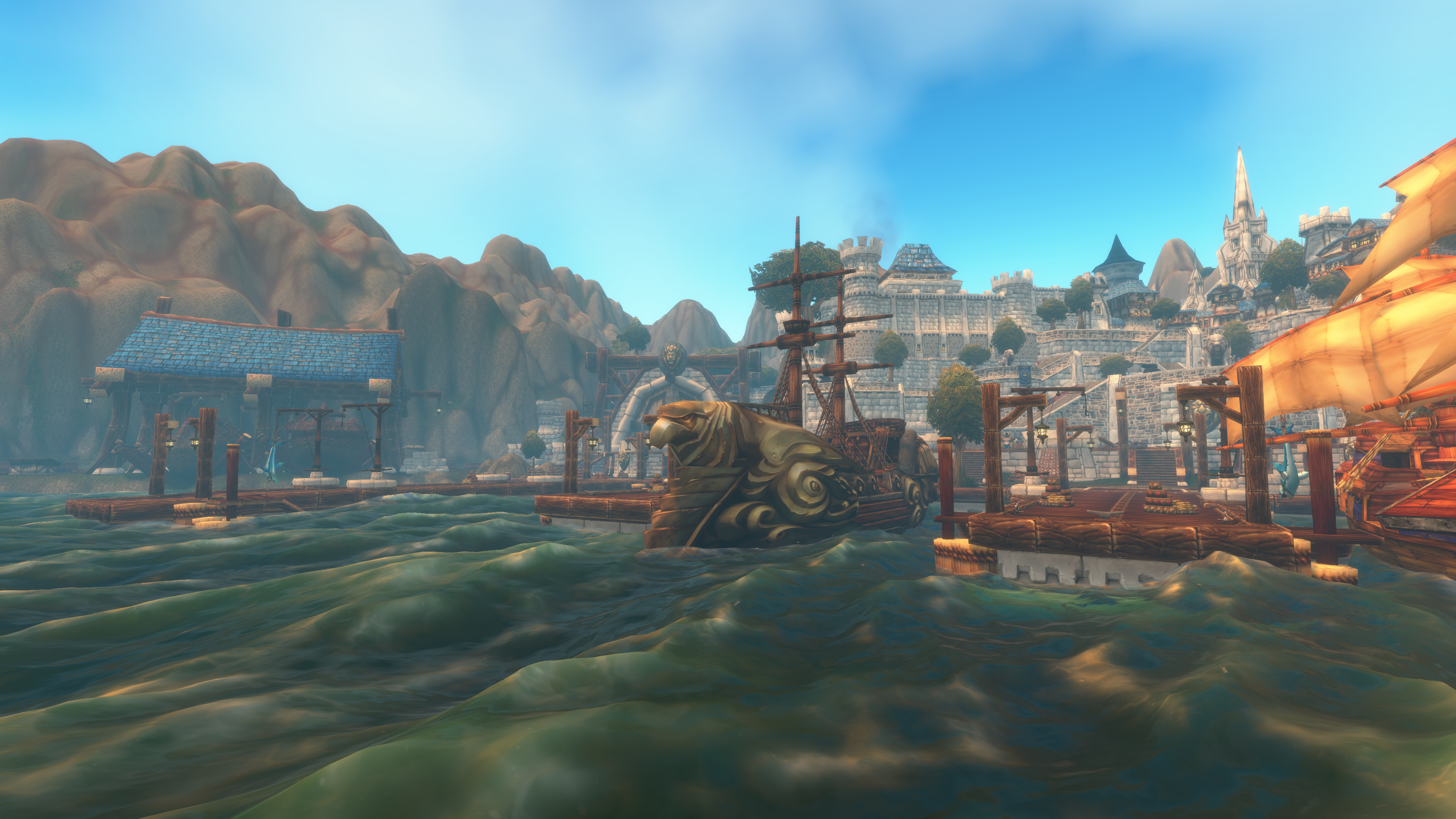 A view of a dock, in the game of World of Warcraft: Forever